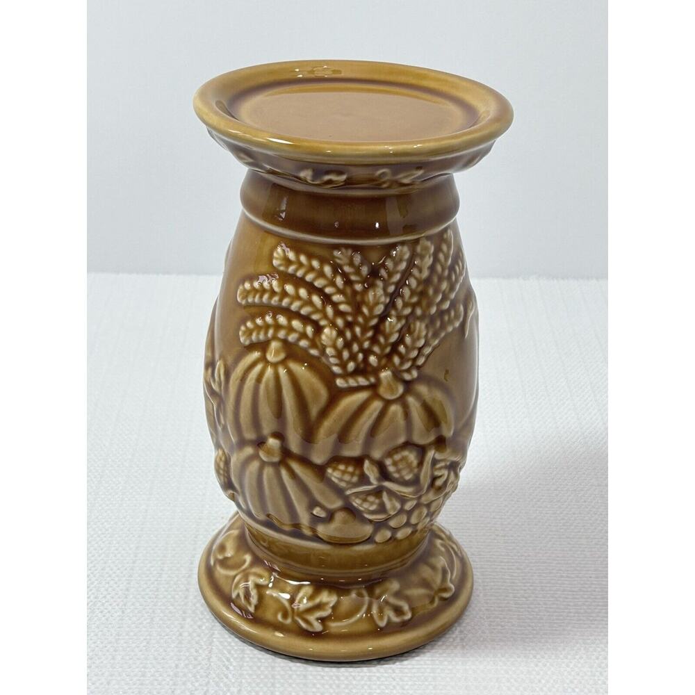 Home Interiors Harvest Pillar Candle Holder Fall Autumn Thanksgiving Pumpkin‎